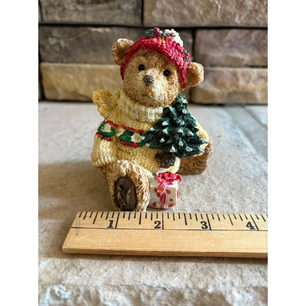 Vintage K's Collection Christmas Decoration Figurine Bear w/hat Sweater Tree